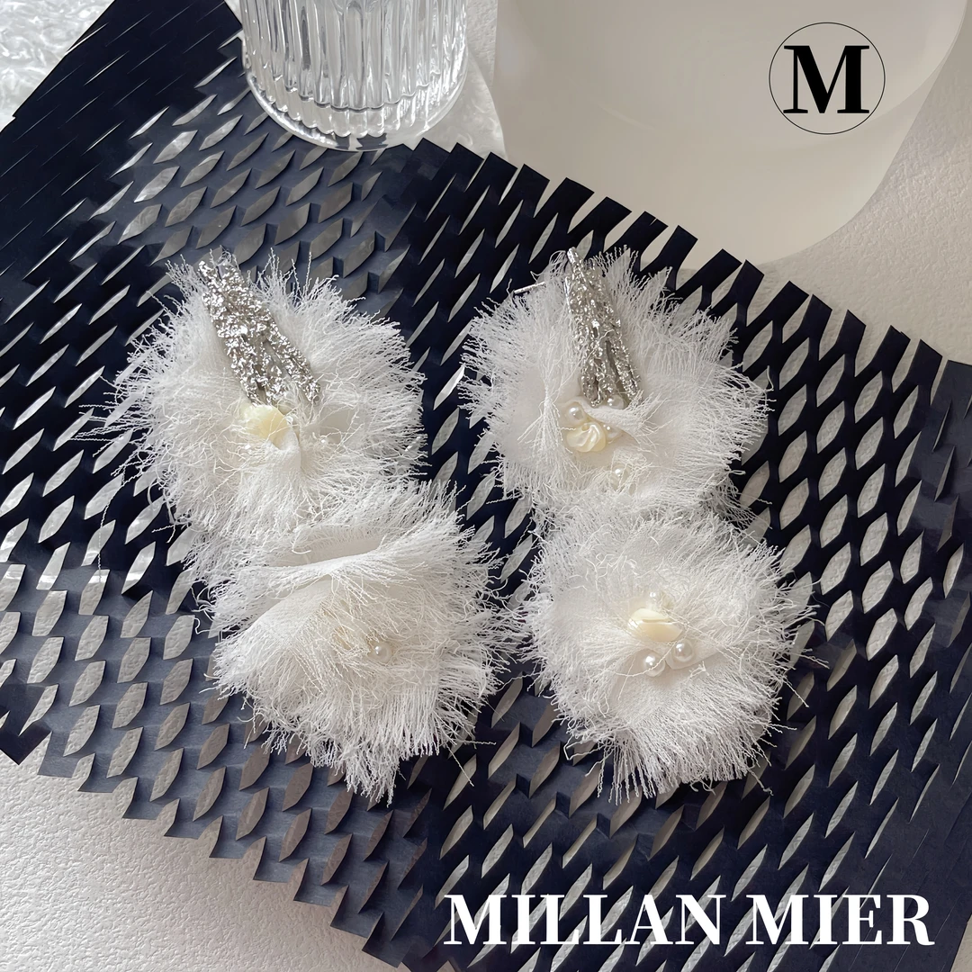 MillanMier 铜合金布艺耳饰 创意设计时尚气质手作白色布艺耳环
