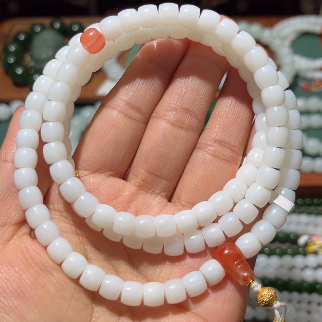 和田玉未镶嵌手链白玉直切108