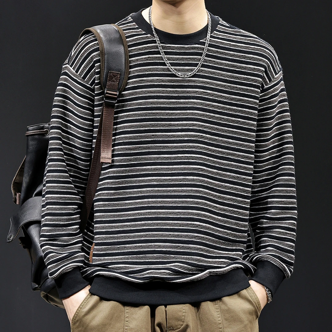 MR.MUDI/穆迪先生条纹纹理感撞色卫衣男2025秋季新款潮牌宽松大码