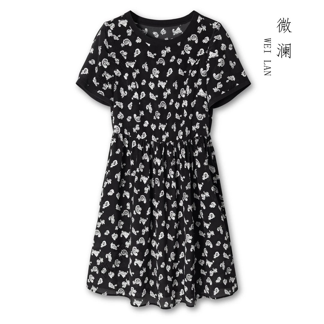 【小腰果】100桑蚕丝时尚休闲百搭显瘦气质夏季女士连衣裙25007-2