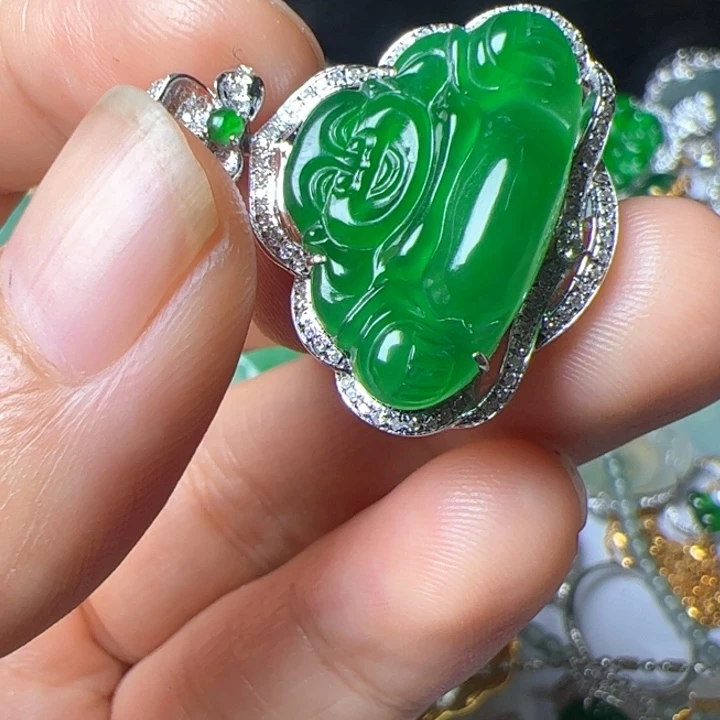 翡翠18K金镶嵌吊坠(不含链)