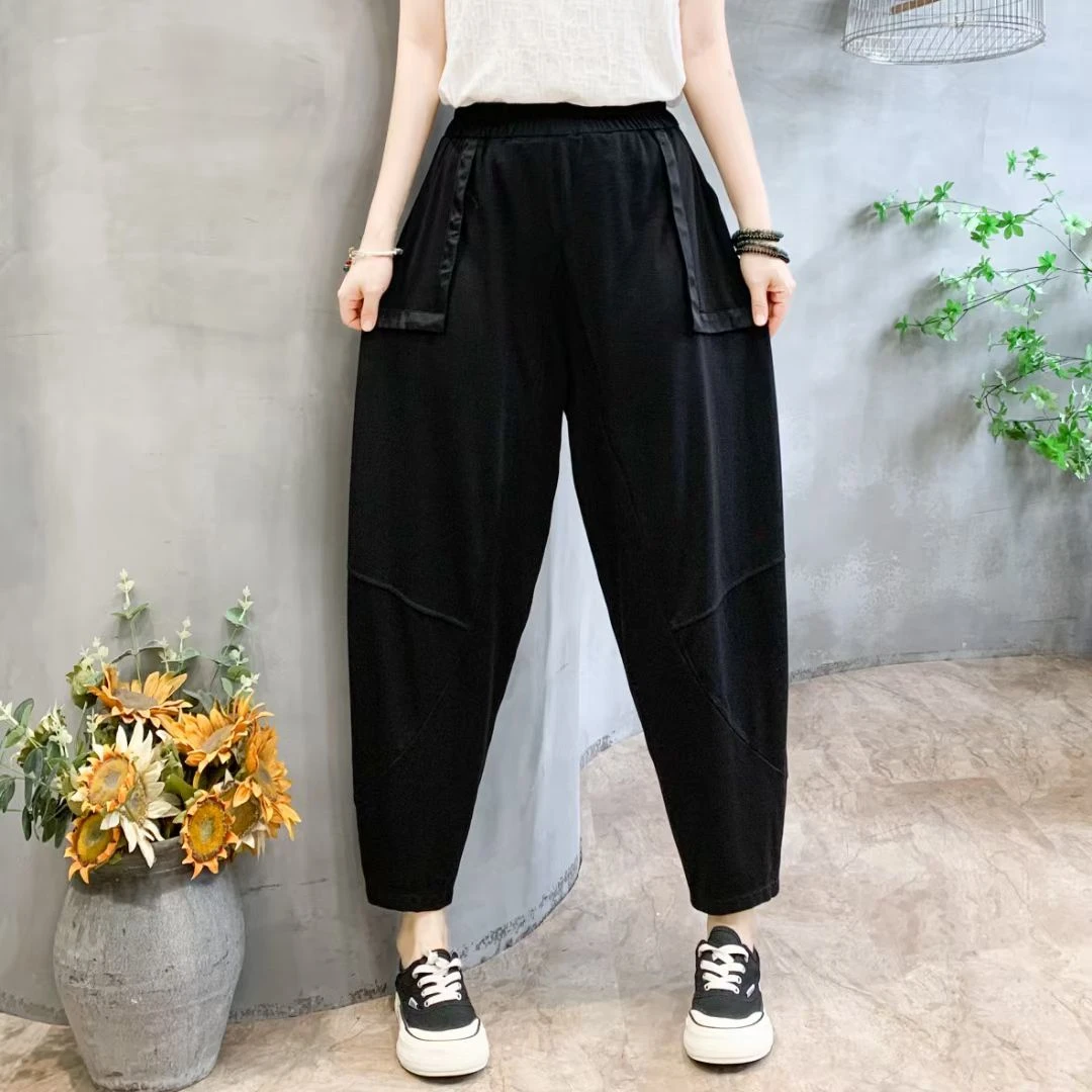 2025新款时尚休闲百搭立裁口袋拼接哈伦裤舒适透气显瘦遮肉