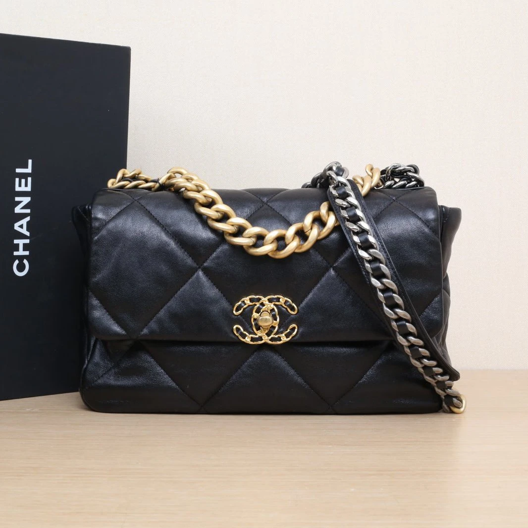 99新 Chanel/香奈儿 大头活动19BAG 口盖包 中号 30cm 黑 29开
