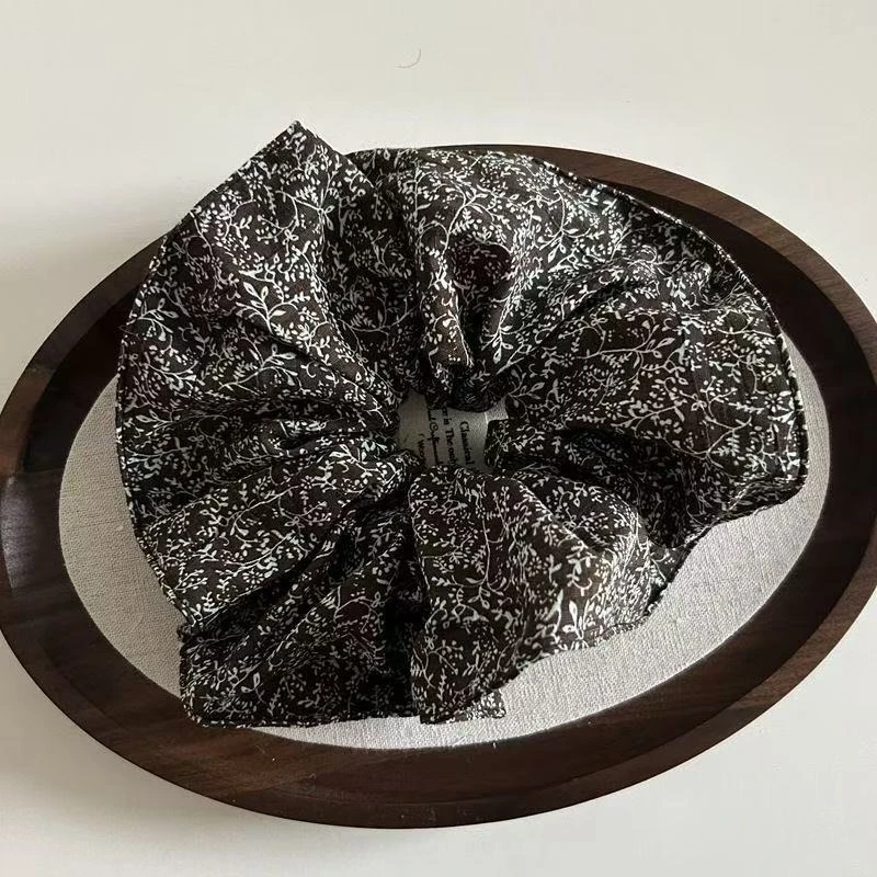 10006  慵懒新中式大肠发圈复古缎面印花高级感头绳