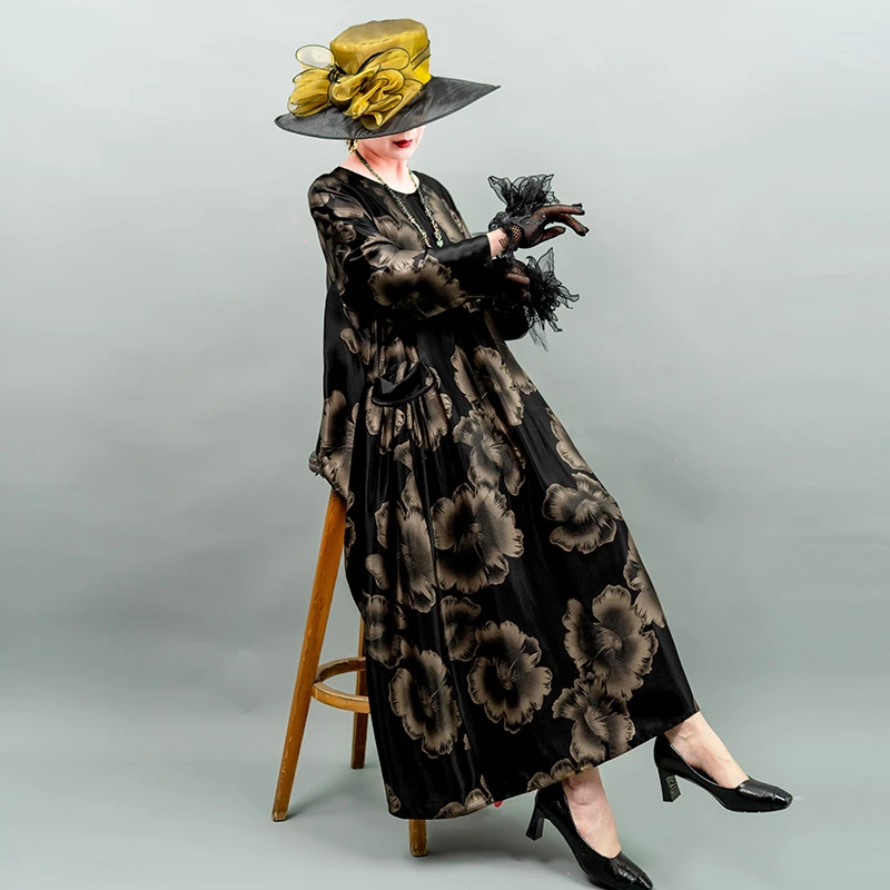 8077-8中国风女装国潮风高端女装春秋款妈妈装连衣裙