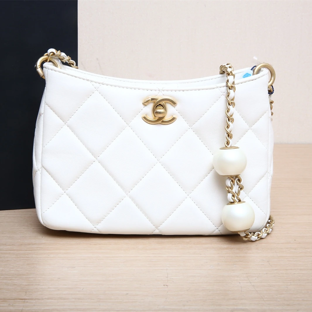 95新 Chanel/香奈儿 小花姑姑117185 24S 双汤圆 HOBO白色包