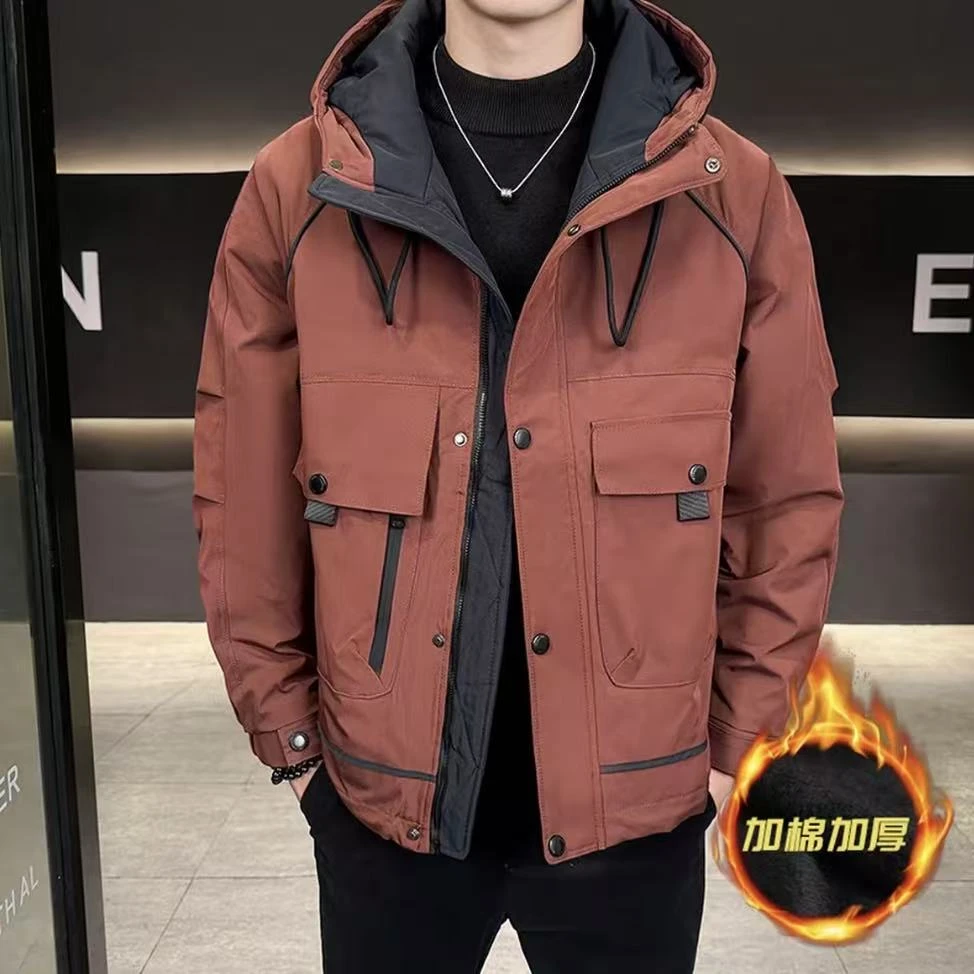 男士冬季男装欧洲站连帽加厚棉衣青年立领潮牌棉服外套保暖防寒服