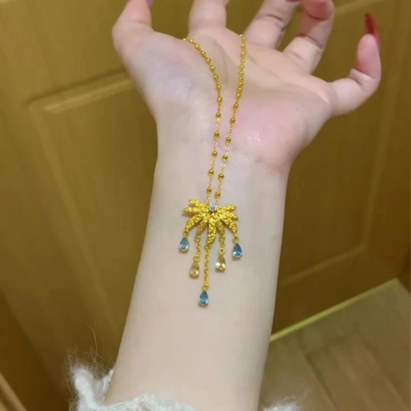 铜合金项链 精美彼岸烟花流苏项链女古法锁骨链高级感送女友时尚