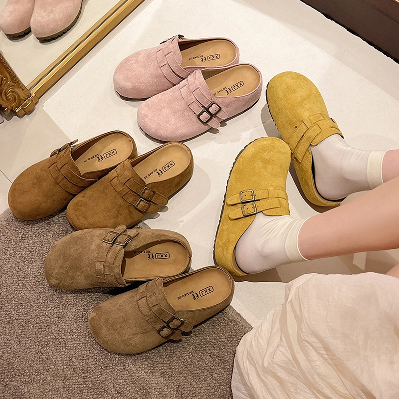 勃肯鞋女2025春季新款百搭内包头半拖鞋外穿懒人一脚蹬博肯拖鞋
