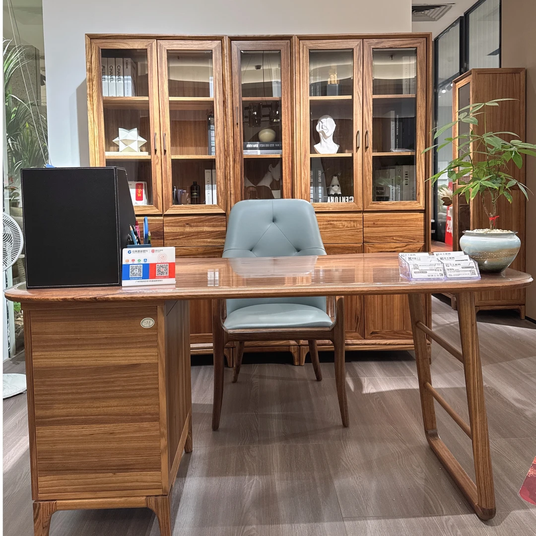 嘉城 旋律系列现代北欧风乌金木实木书房成套书桌书椅书架