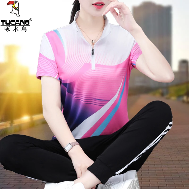 【官方】啄木鸟跑步球衣休闲运动套装女2025新款夏季时尚速干套装