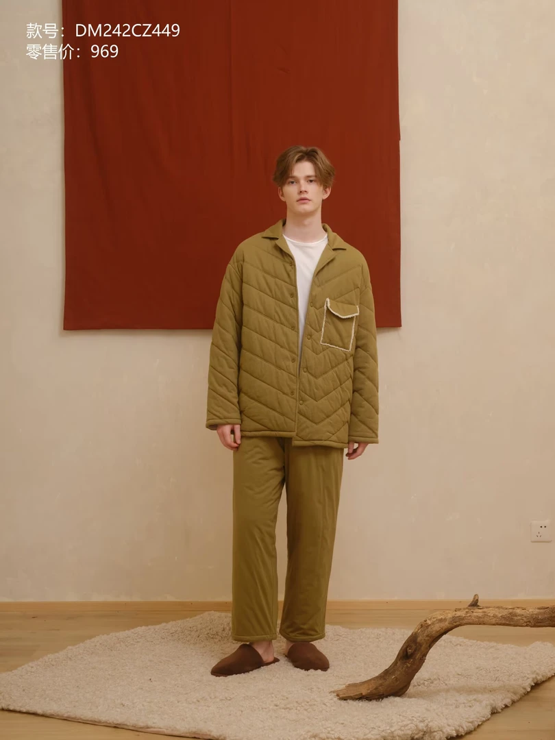 朵朵可可全棉睡衣男冬季新款新中式立领仿牛仔夹棉保暖套装家居