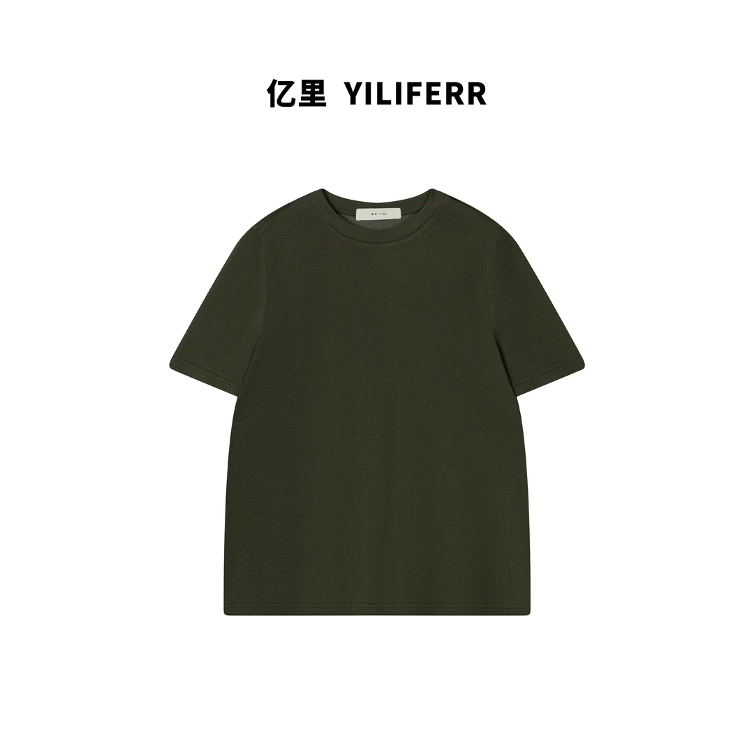 【YILI显瘦女装】时尚简约100%莱赛尔圆领舒适短袖t Y1040