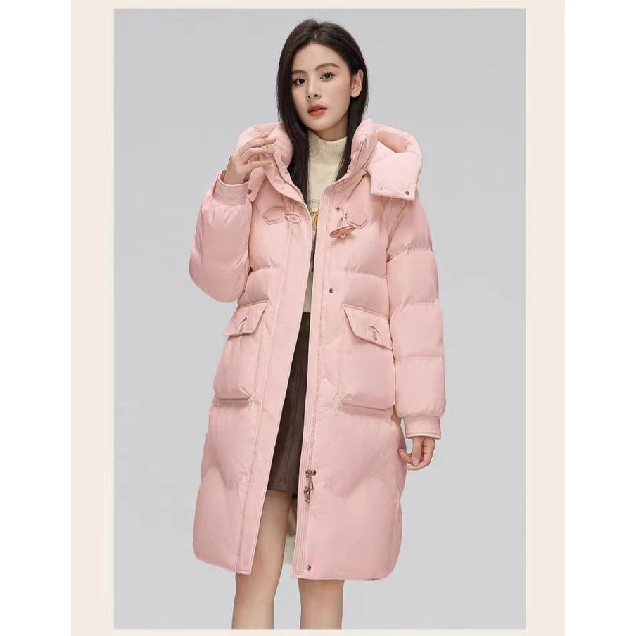 A158#牛角扣宽松羽绒服女中长款2024秋冬新款韩版加厚保暖外套