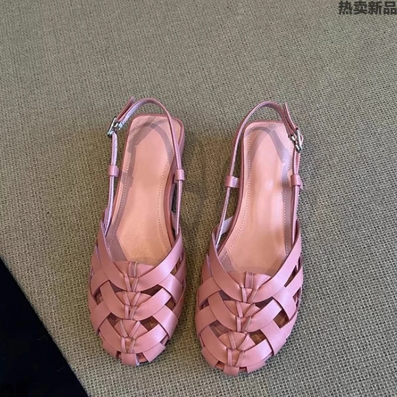 羊皮版！凉鞋女款2025新款百搭小众编织夏季坡跟包绊带罗马鞋