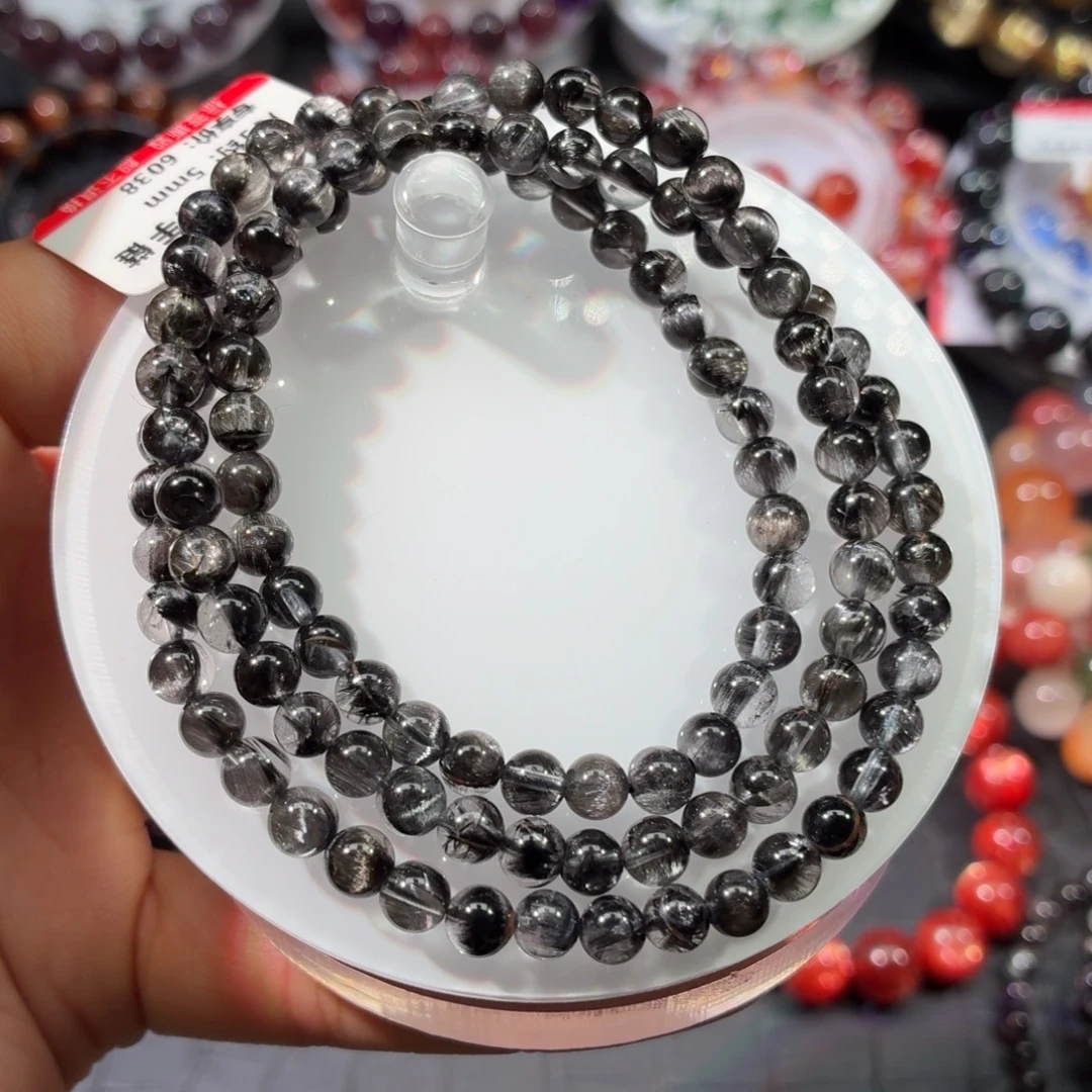 未镶嵌水晶手链黑银钛多圈5