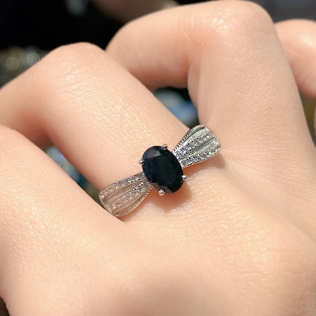 戒指蓝宝石银S925镶嵌天然蓝宝石