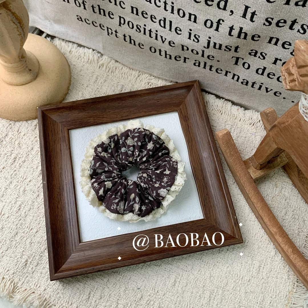 法式复古碎花儿童大肠发圈气质氛围感蕾丝花边头花百搭头饰头圈