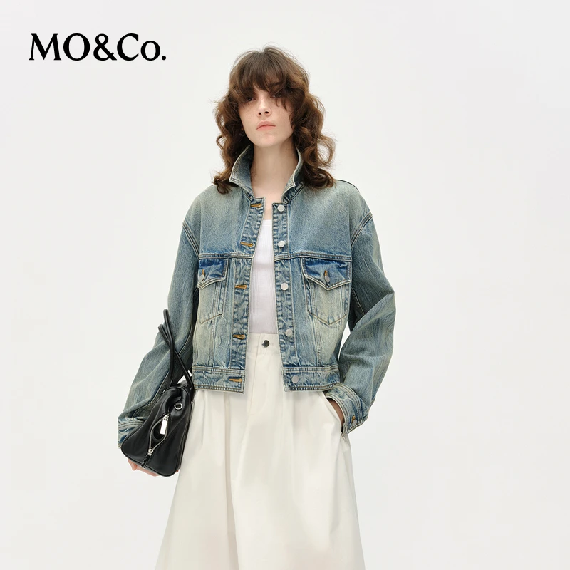 MOCO牛仔夹克2025春新品做旧感洗水纹理外套短款棉质MBE1JKTT02