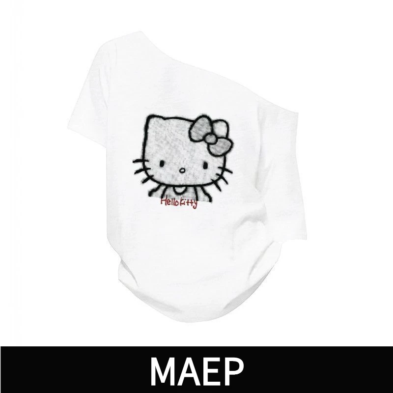 【MAEP】新款斜肩宽松短袖t恤女白色韩版百搭简约宽松显瘦百搭上衣