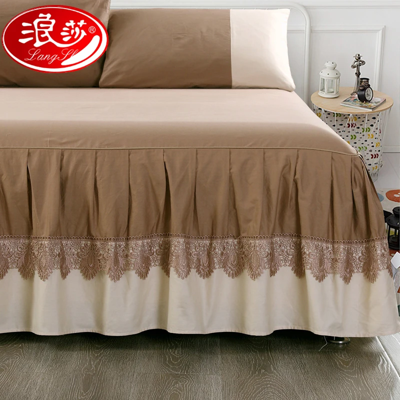 浪莎纯棉床裙三件套罩裙式防滑全棉单件床罩防尘罩床单2025新款