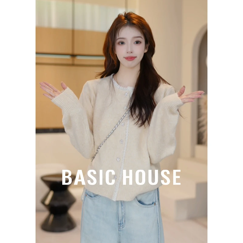 Basic House/百家好蕾丝花边羊毛针织衫女秋新款上衣B1195B52B22