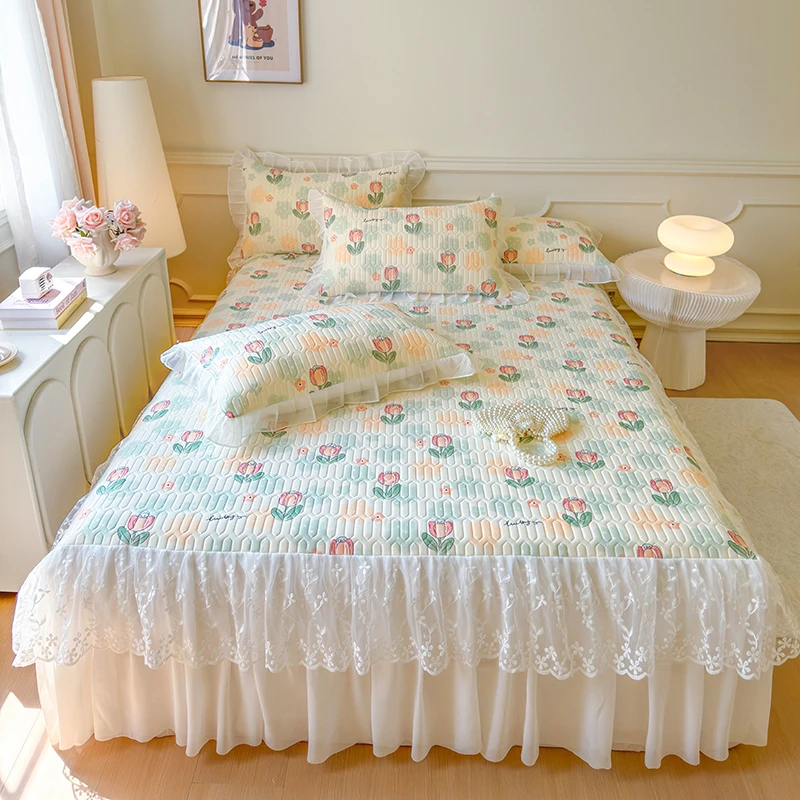 2025春夏新款印花凉感丝乳胶床裙凉席空调席夏被空调被