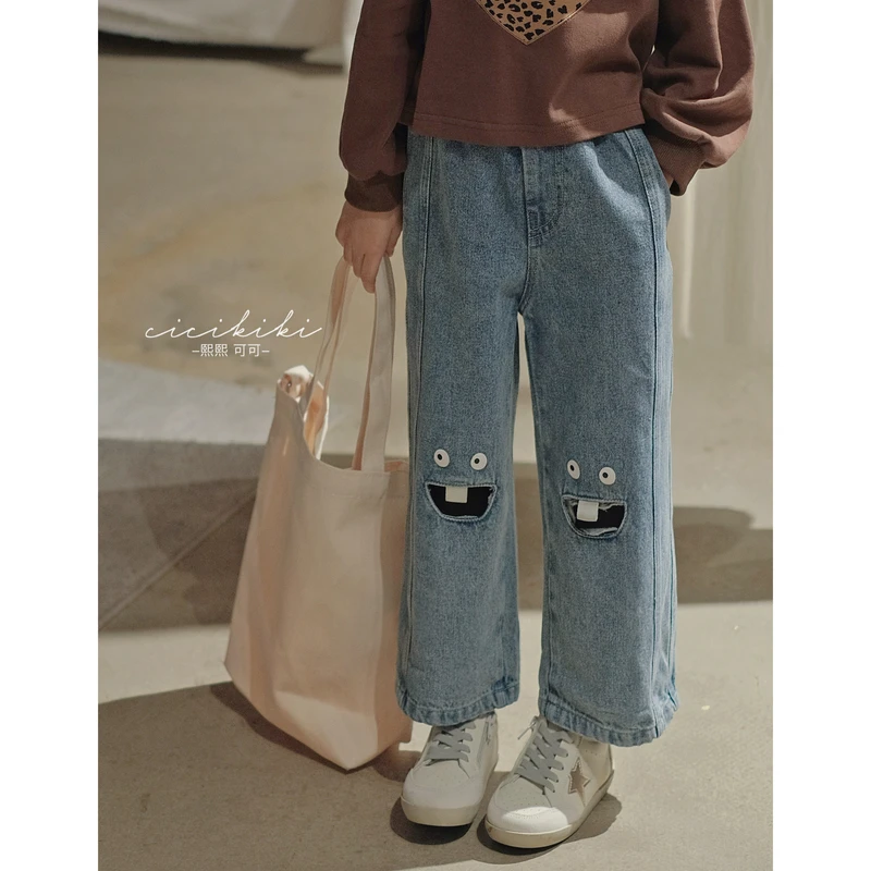 现货【口袋精灵】儿童童装春款百搭直筒牛仔裤熙熙可可KZ2417