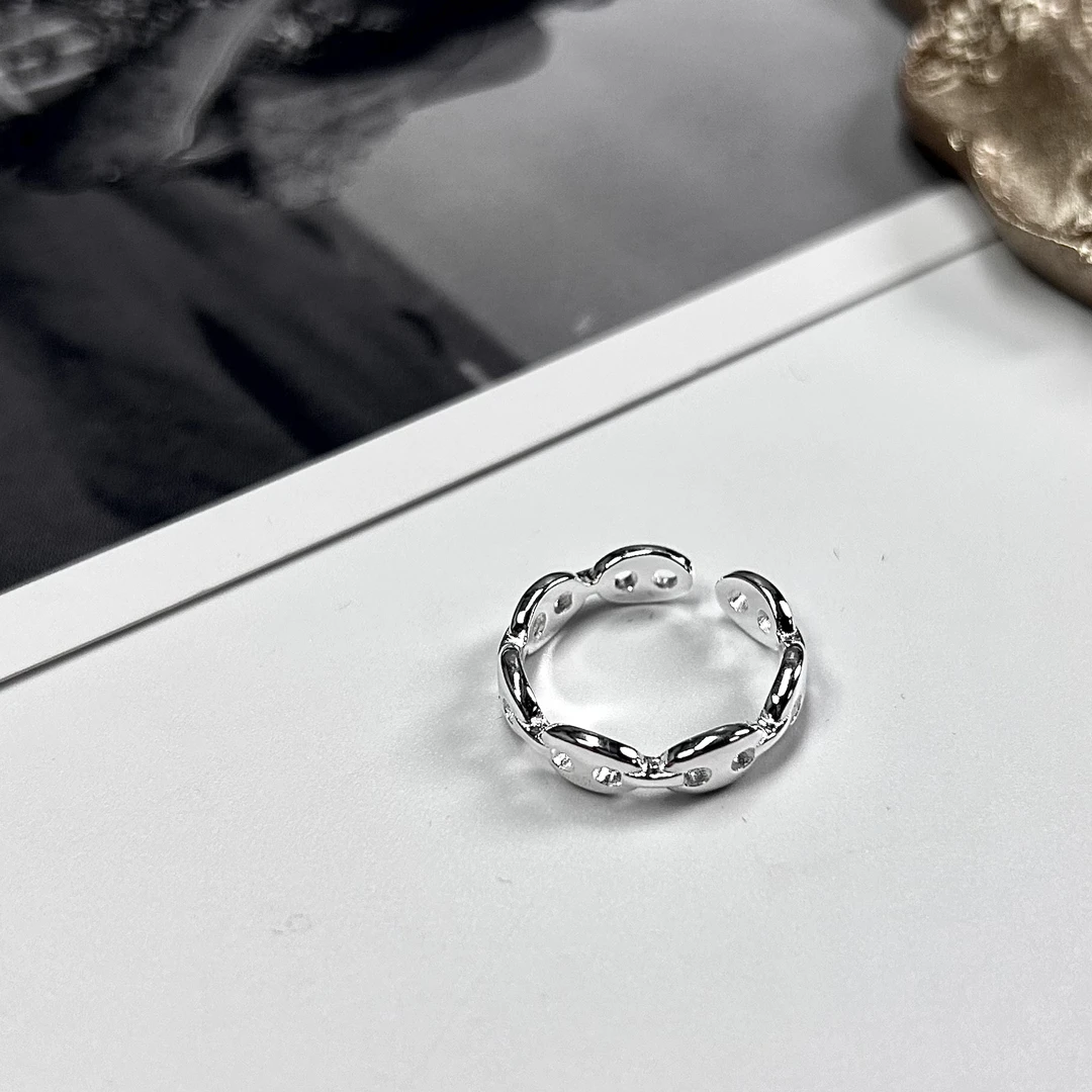 925银戒指 冷淡个性风s925纯银满猪鼻子开口戒指小众时尚风