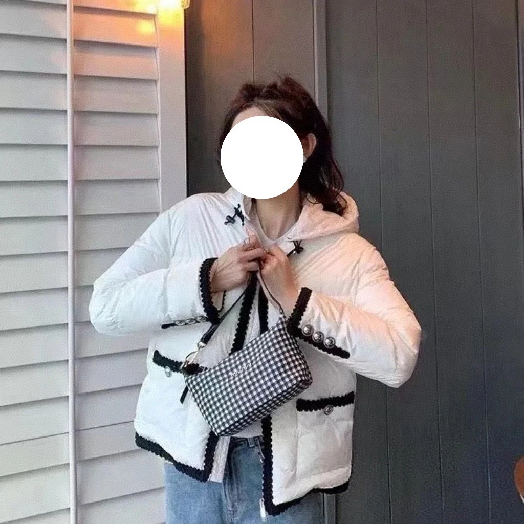 99新 MIU MIU/缪缪 玄色 白色小香风羽绒服 38码/99新 无配件