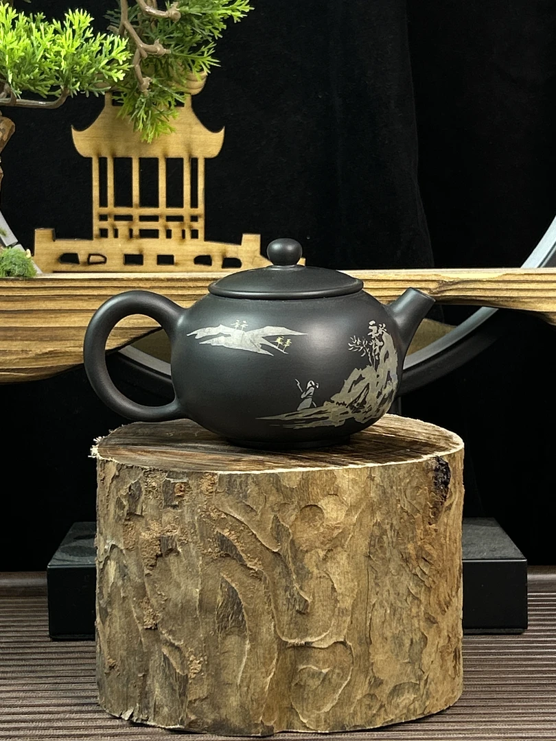 紫陶云南建水紫陶<阴刻阳填约200ml>全手工精美茶具送礼手工茶壶