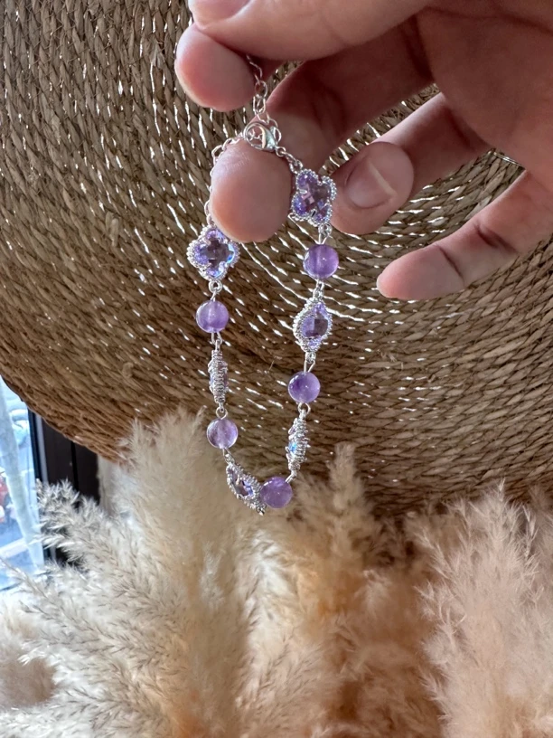 【新款福利】天然水晶紫水晶四叶草手链