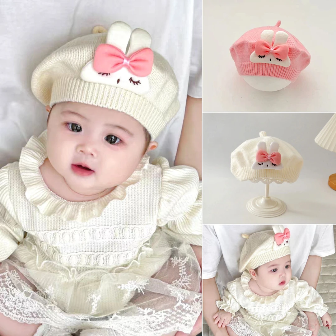 宝宝帽子春夏季女婴儿可爱花朵贝雷帽儿童毛线帽女童针织画家帽潮