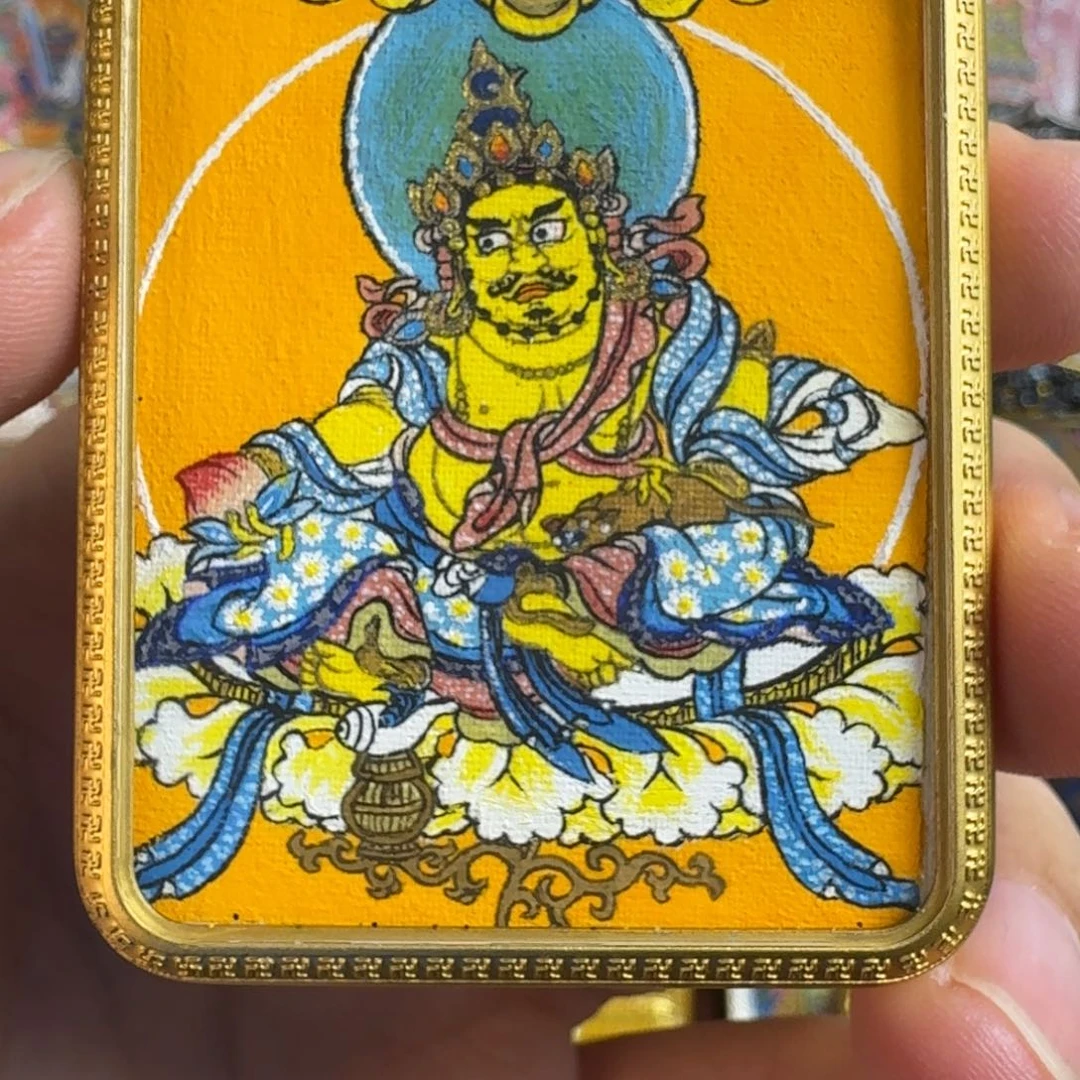 吊坠纯手绘黄财神唐卡