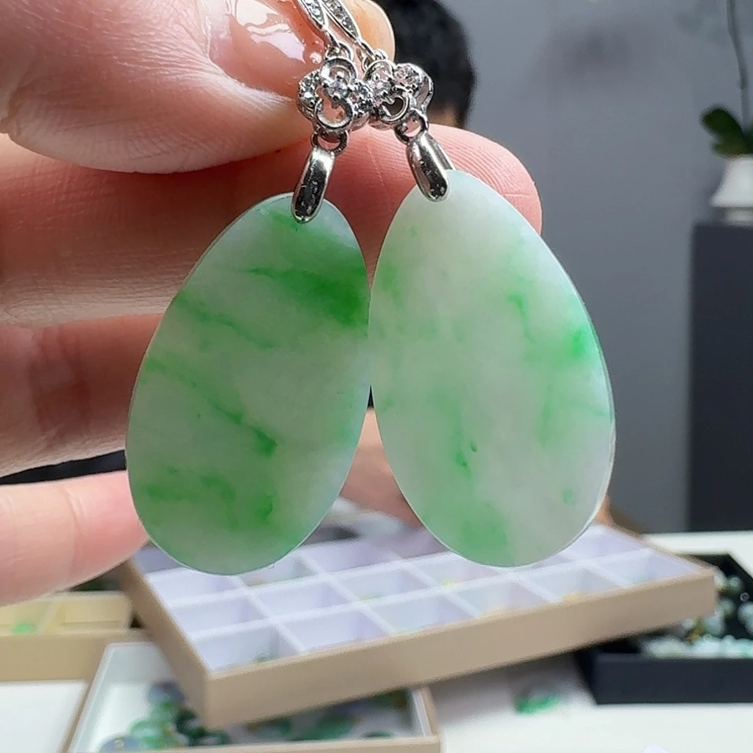 翡翠耳饰银S925镶嵌天然