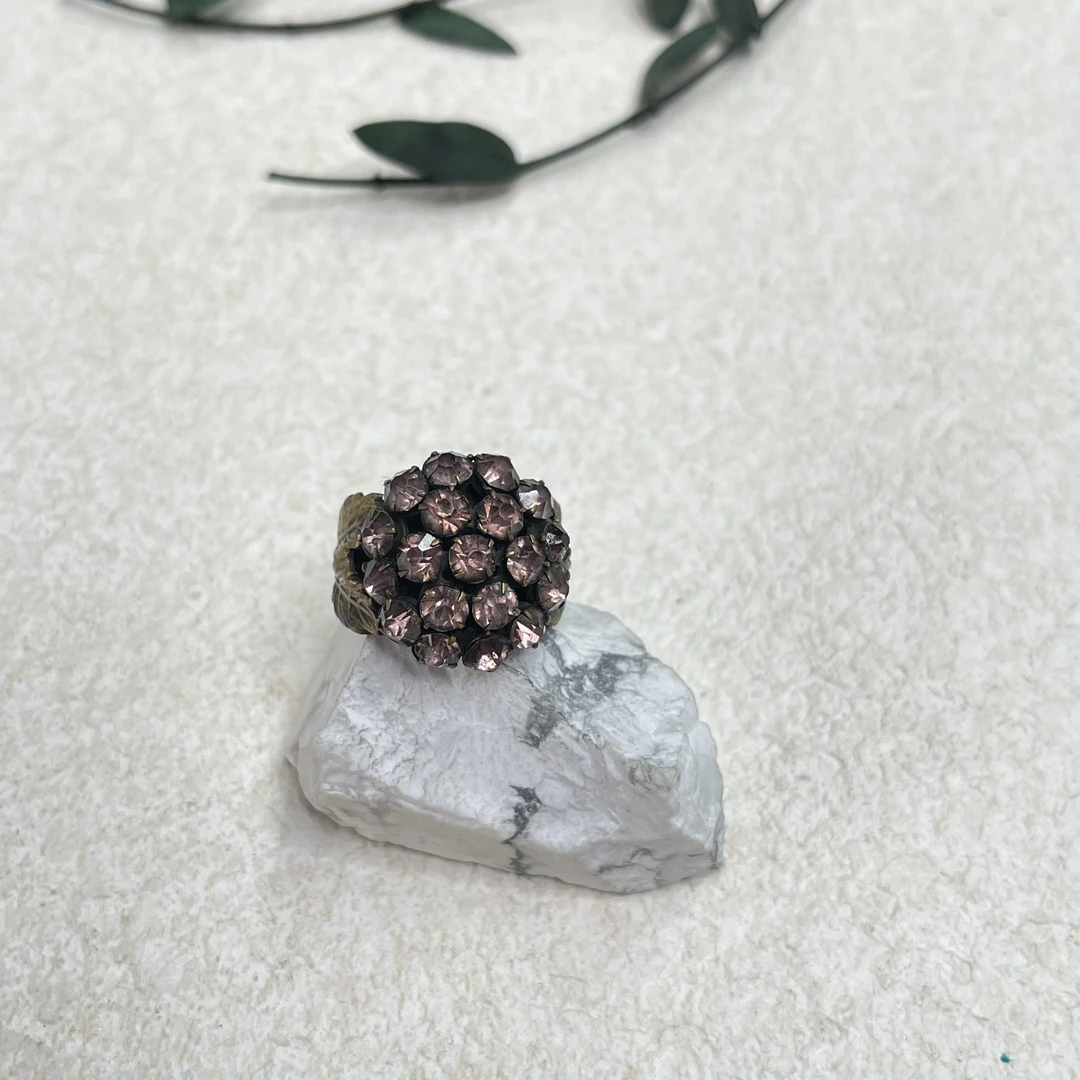 铜合金玻璃戒指 【六六中古】孤品复古开口戒指th5552