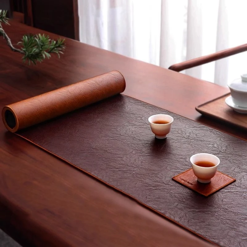 【赭石】皮革茶席防水桌旗新中式禅意茶旗轻奢茶台茶桌垫布茶桌布