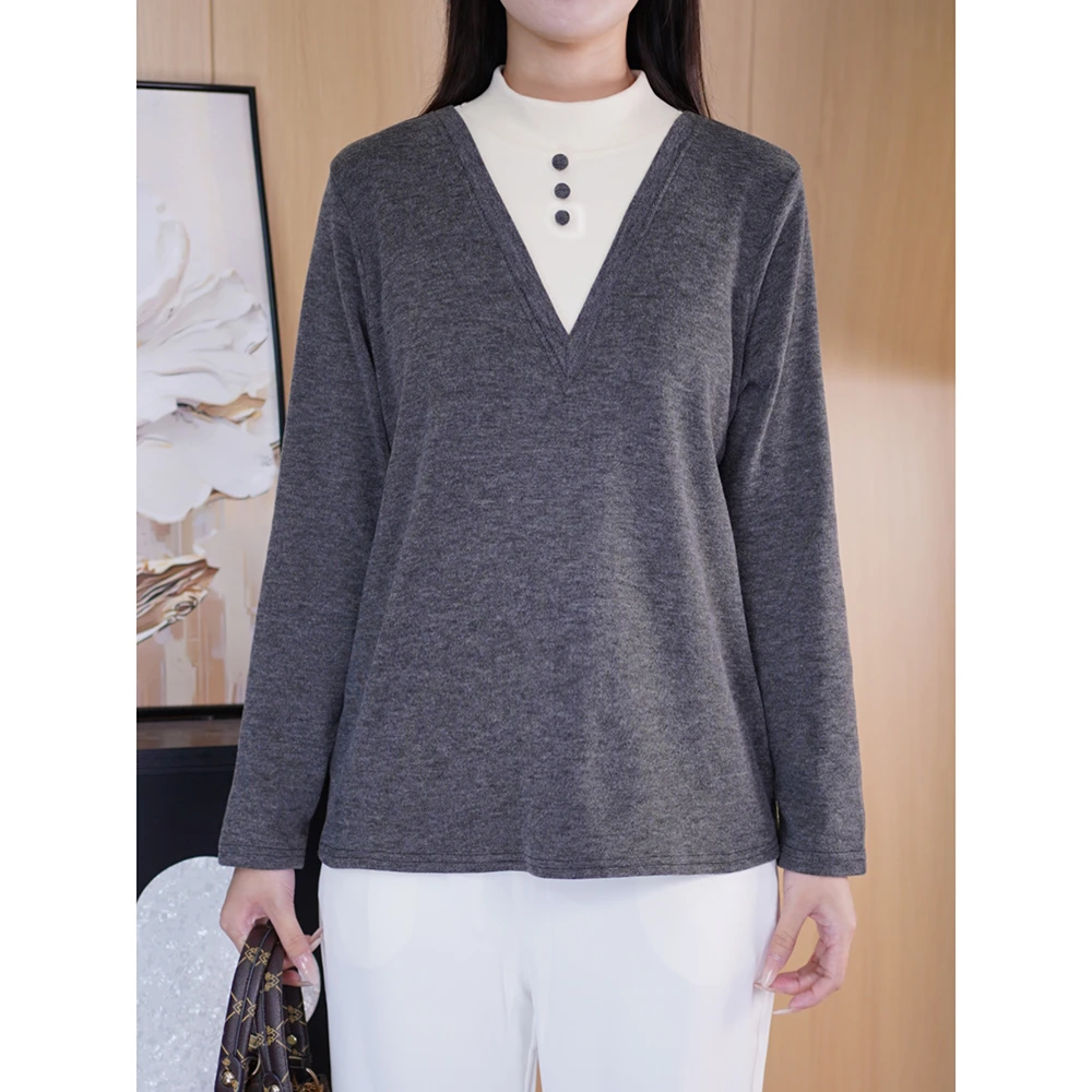 假两件打底衫春季新款百搭衣服微胖mm加大码女装内搭T恤时髦上衣