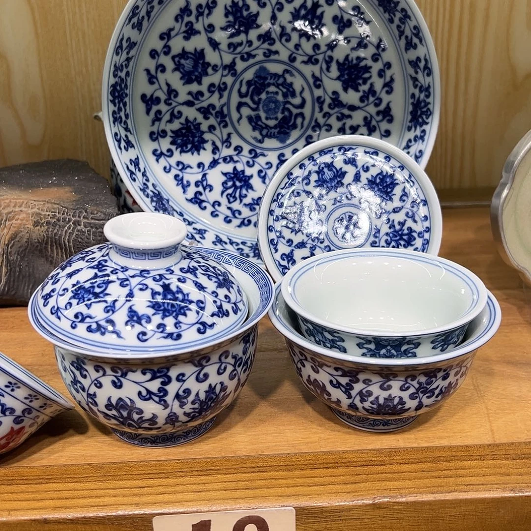 如***翼青花缠枝莲5件套茶具