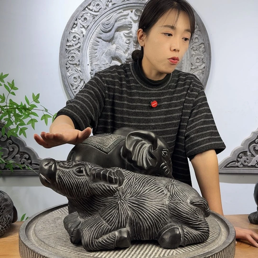 石材青石卧牛摆件长度40厘米高19厘米