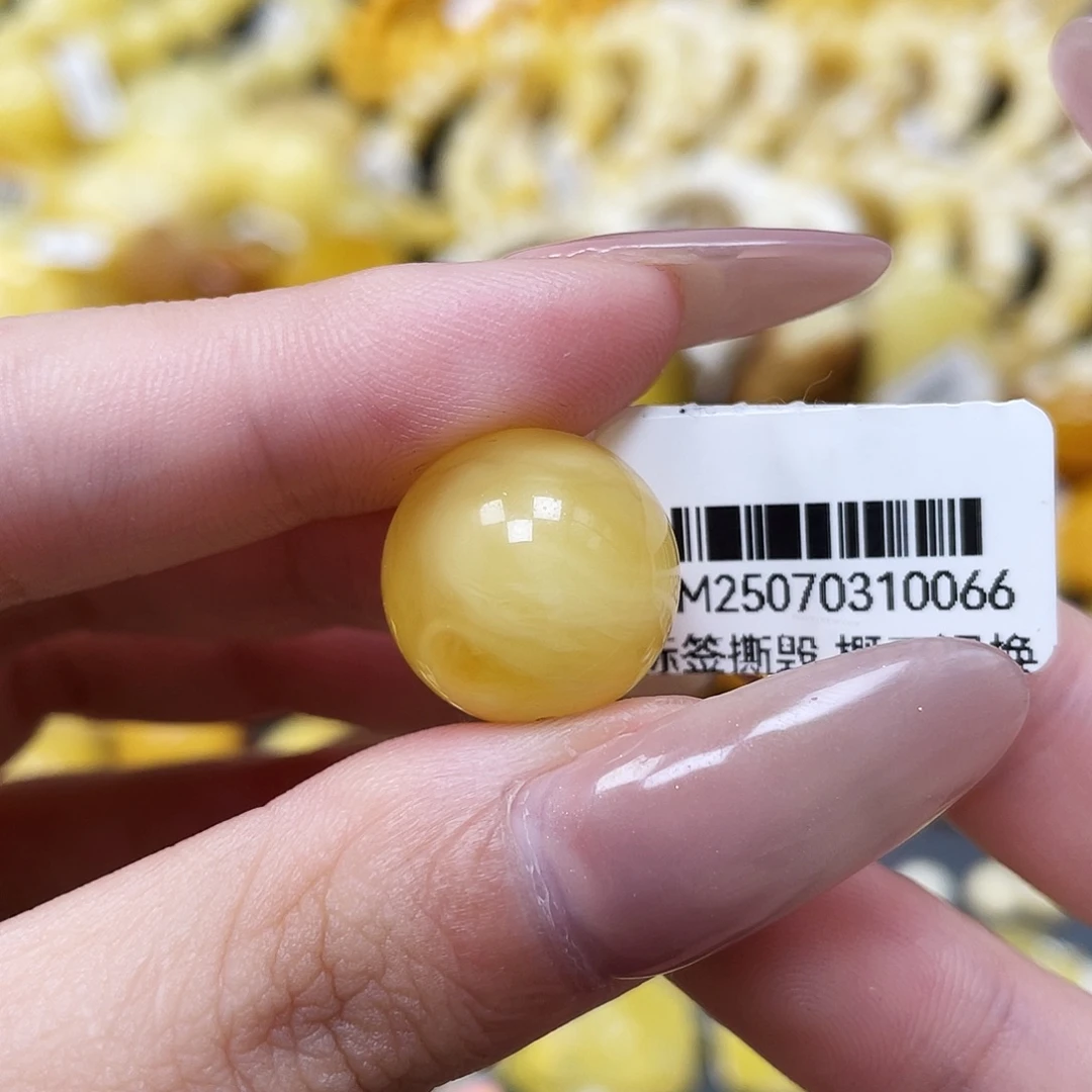 琥珀未镶嵌裸石16mm流动纹溶洞圆珠