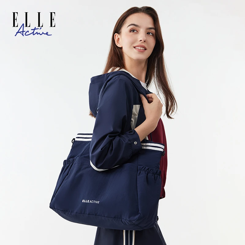 ELLE Active轻便多口袋单肩包大容量托特包新款百搭包包女斜挎包