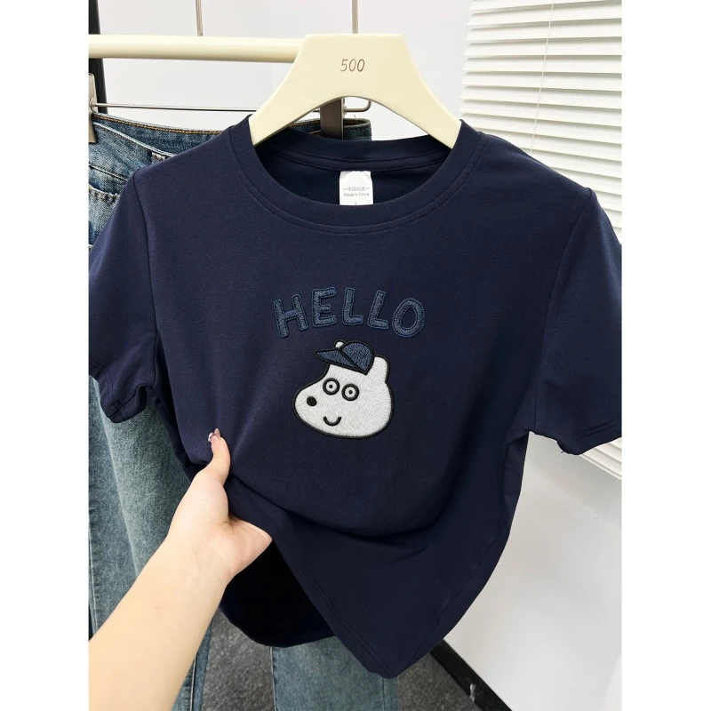 大码胖mm短袖正肩圆领t恤女2025新款韩版设计感洋气显瘦半袖上衣