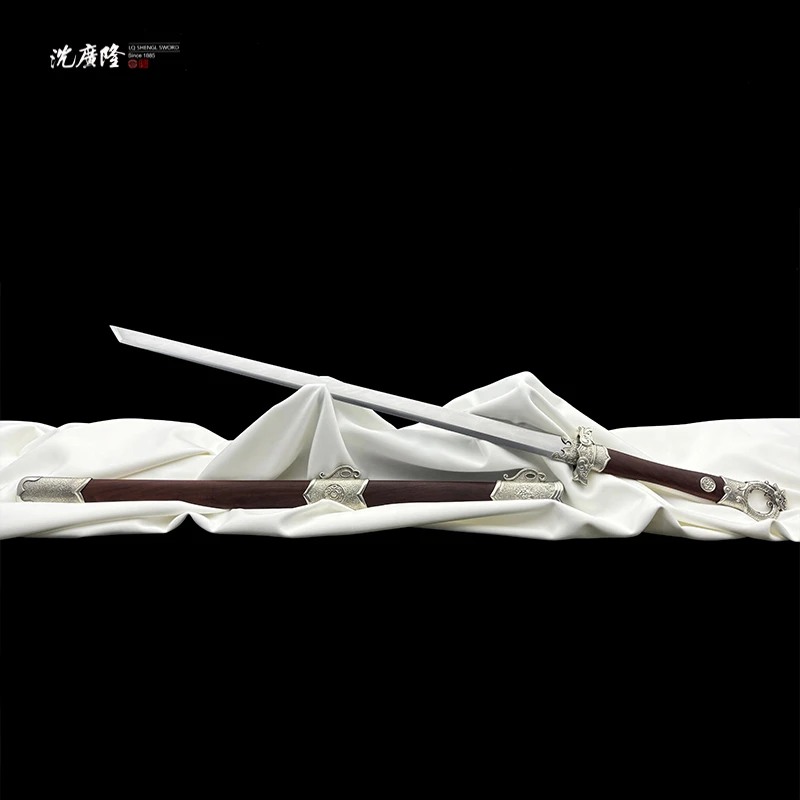 龙泉沈广隆-龙门环首刀 血檀木 白铜 花纹钢 手工 宝剑 未开刃