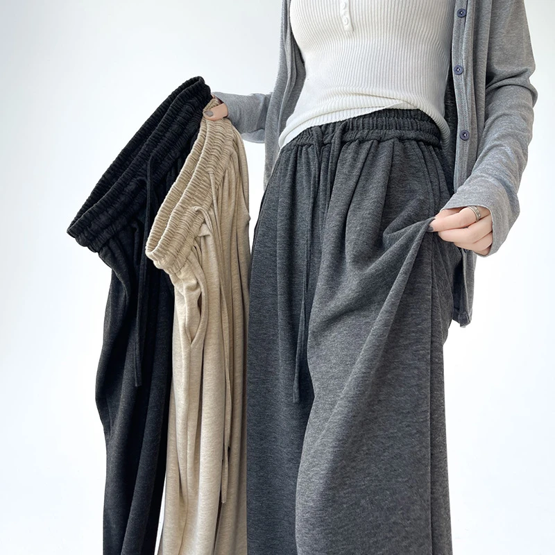 绵羊绒糯米裤抖抖裤高腰长裤休闲阔腿裤女秋季新款宽松百搭时尚裤