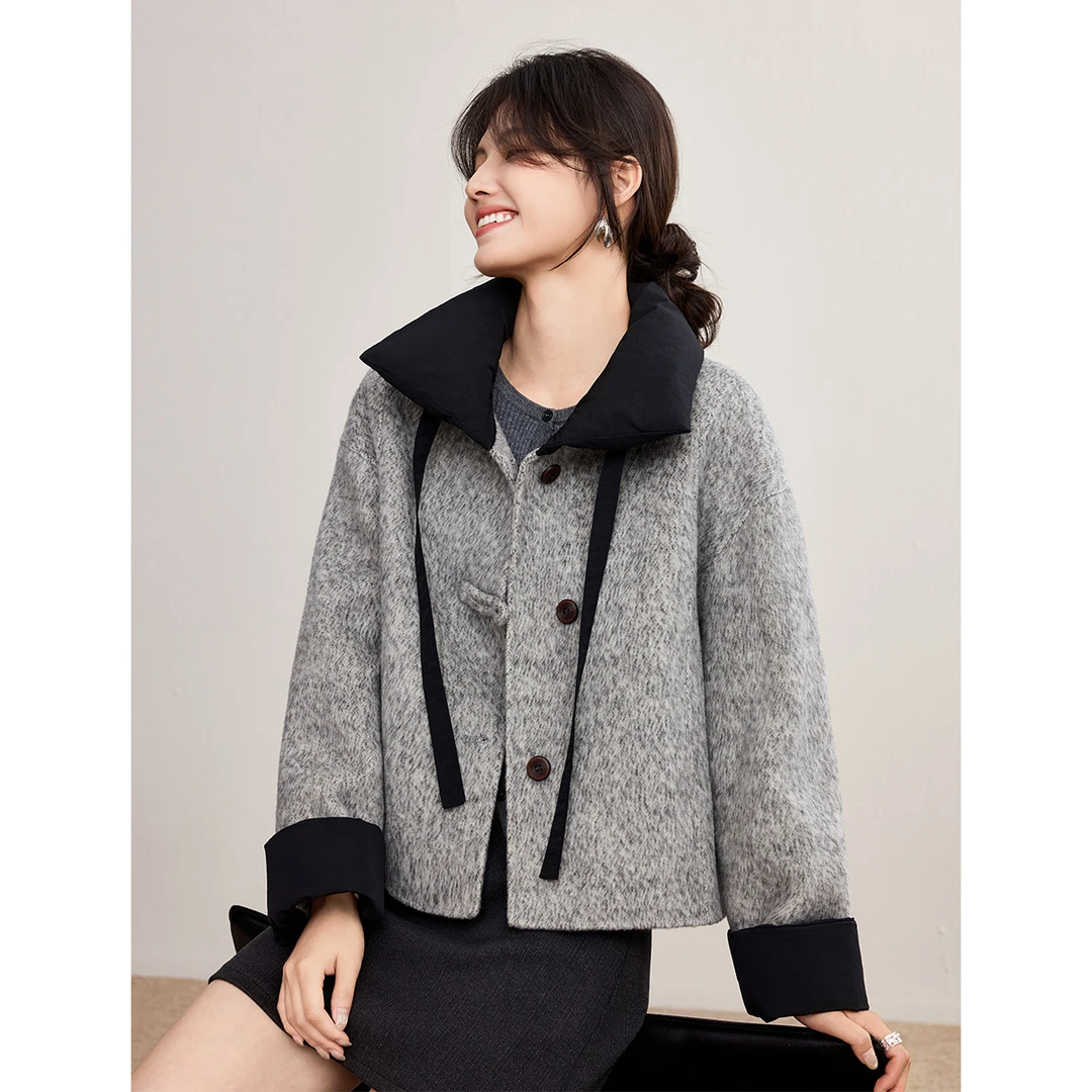 轻奢时尚设计感翻领双面羊毛大衣气质百搭高级感短款上衣外套