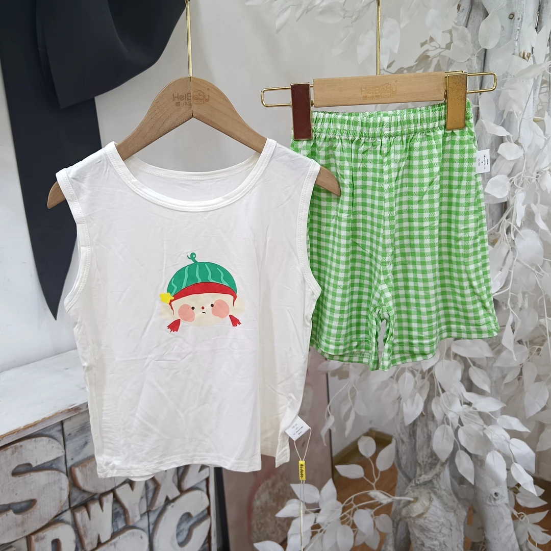 R187绿格裤子套装