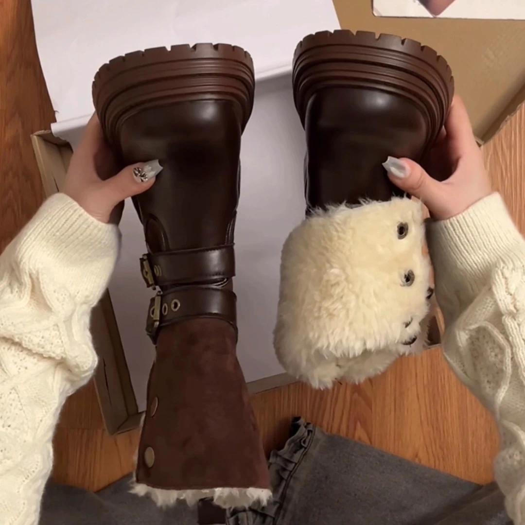 WANSSENY复古英伦厚底加绒马丁靴2025新款冬季保暖加厚雪地短靴子