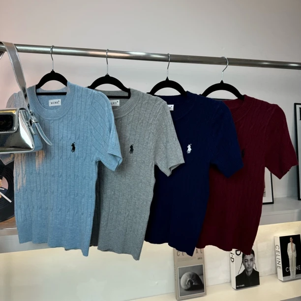 花倾慕短袖针织衫女2025新款老钱风麻花圆领上衣