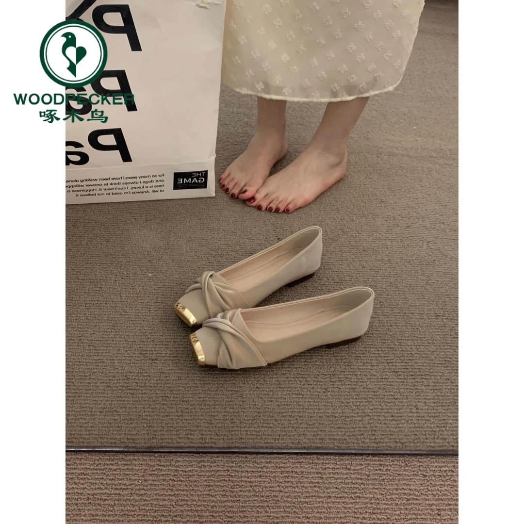 啄木鸟平底气质温柔通勤单鞋女鞋子2025新款春法式方头玛丽珍瓢鞋